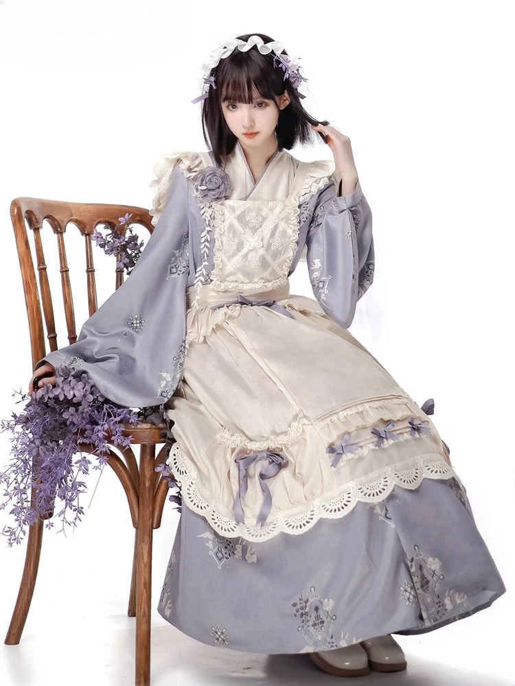 

Chinese Style Lolita Mori Girl Sweet Flowers Blouse and Long Sleeve Dress Spring Autumn Slimming Maxi Dresses for Women