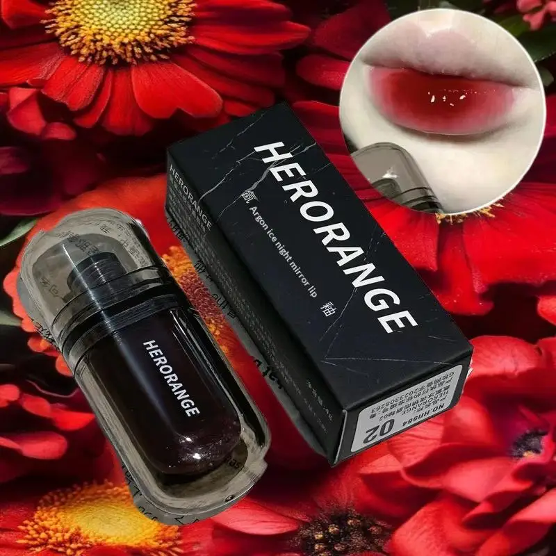 HERORANGE 블랙 미러 립 글로스 지속력 있는 워터리 립 글레이즈 반투명 다크 브라운 레드 리퀴드 립스틱 여성 뷰티 립 화장품