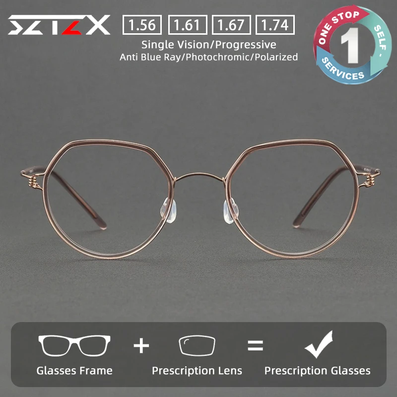 

SZTZX Handmade Acetate Pure Titanium Polygonal Design Glasses Men Women Reading Glasses Prescription Customization Glasses 81053