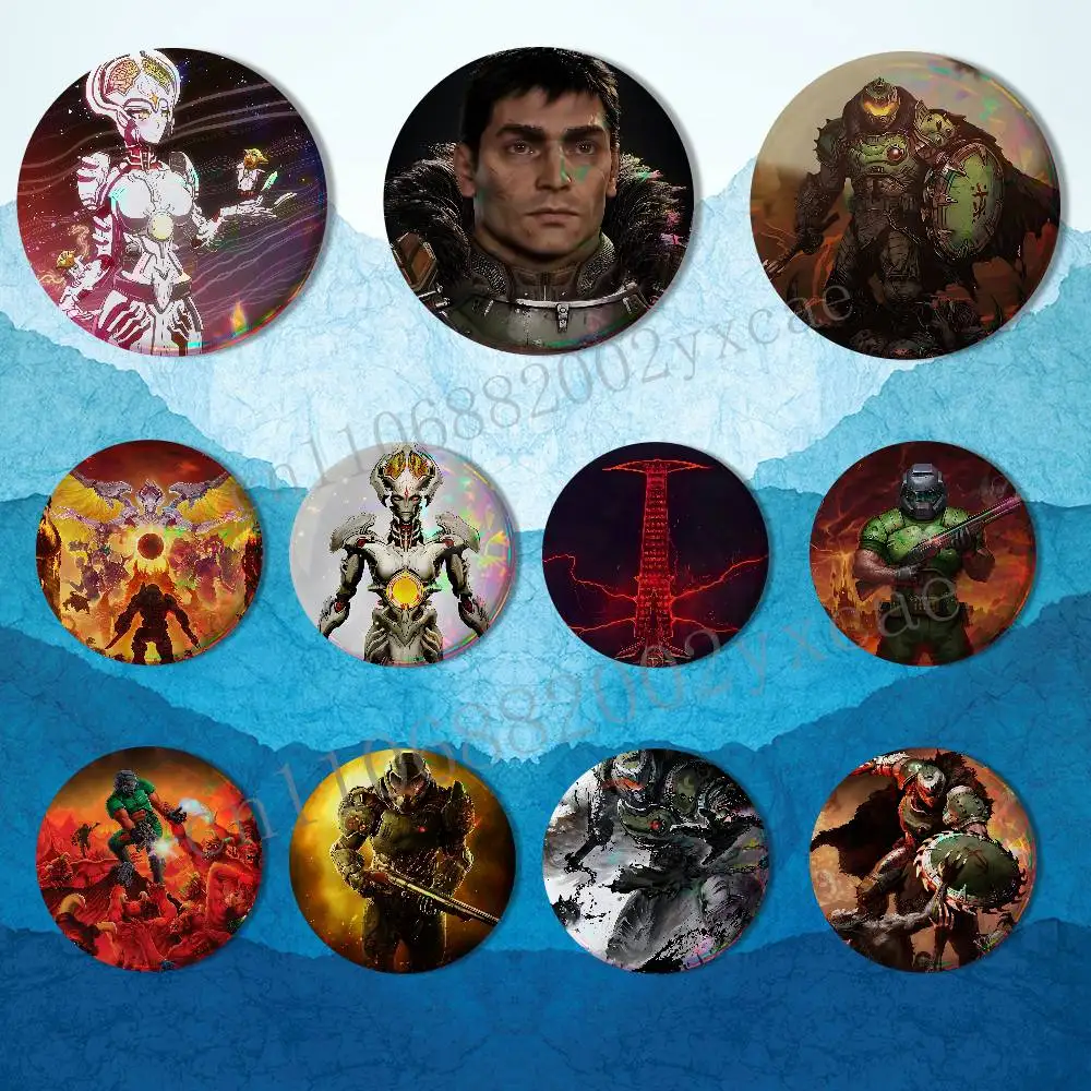 

Khan Maykr D-DOOM Laser reflective round badges pins bag clothing decorations collectibles gifts for friends