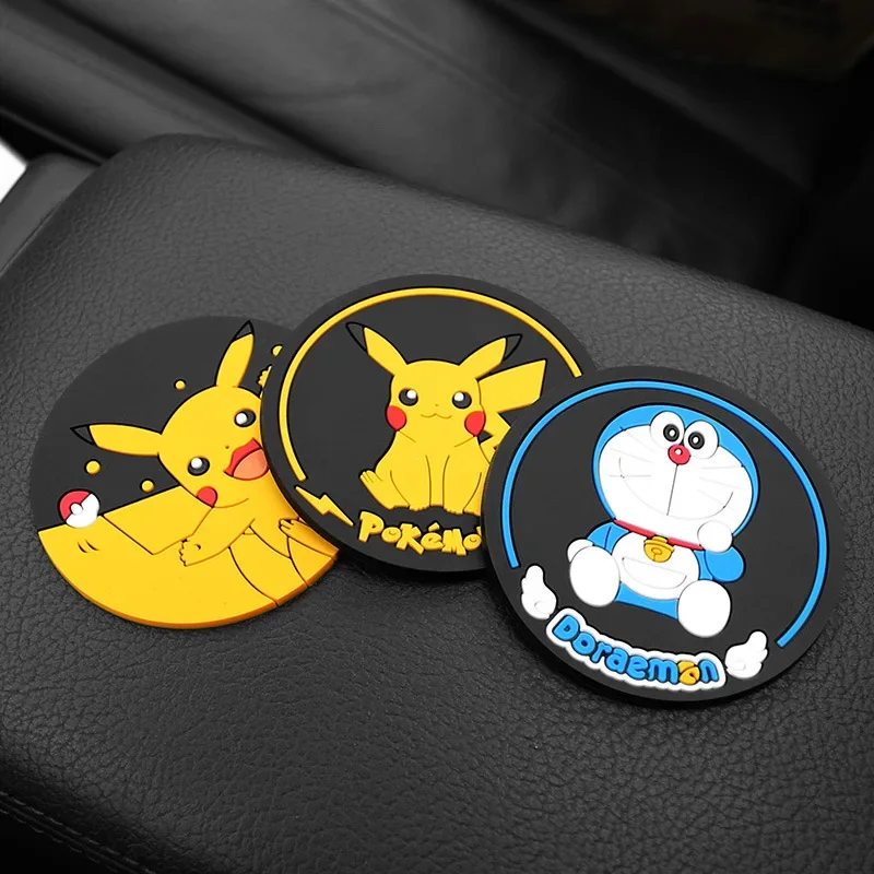 Pokemon Pikachu Silicone Coasters Cute Animation Round Car Non-slip Cup Cushion Car Interior Accessories Heat-resistant Cup Mat