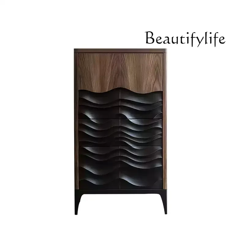 

Nordic all-solid wood chest cabinet, personalized retro small vertical cabinet, bedroom storage, walnut entrance cabinet