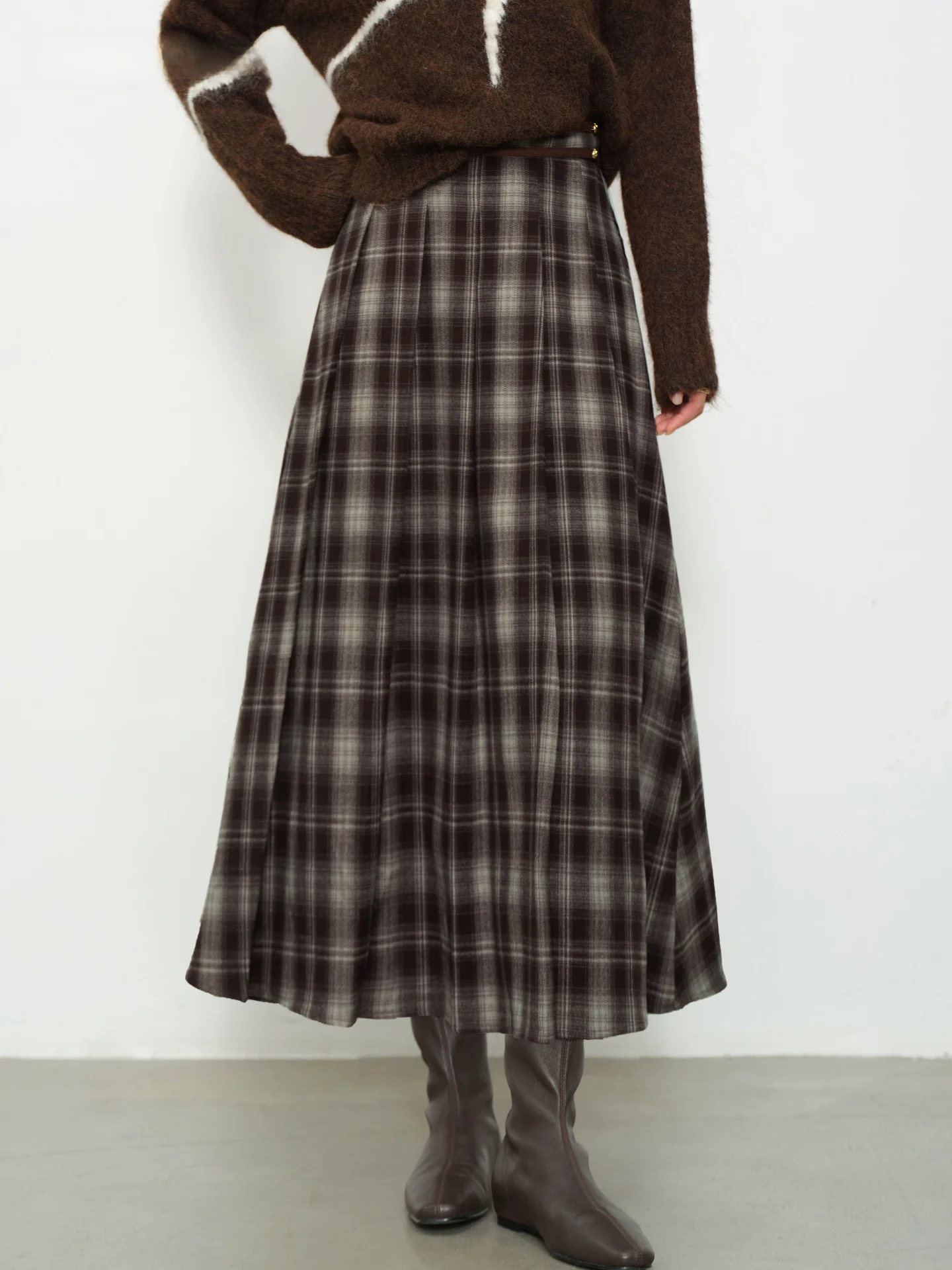 

Slimming Plaid A-Line Skirt Women's Early Autumn High Waist Drapey Long Skirt Elegant Style City Commute Casual Wear