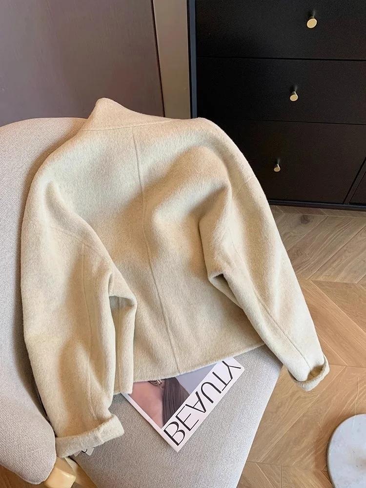 

Ele Double-Sided Woolen ort Jaet Women's Autumn Winter Loose Fit Versatile Stand Collar Outerwear Life Ya Brand
