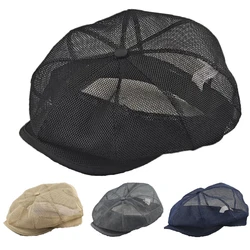 Full Mesh Short Brim Octagonal Hat Men Women Solid Color Hollow Out Painter Hat Unisex Summer Berets Casual Vintage Newsboy Caps