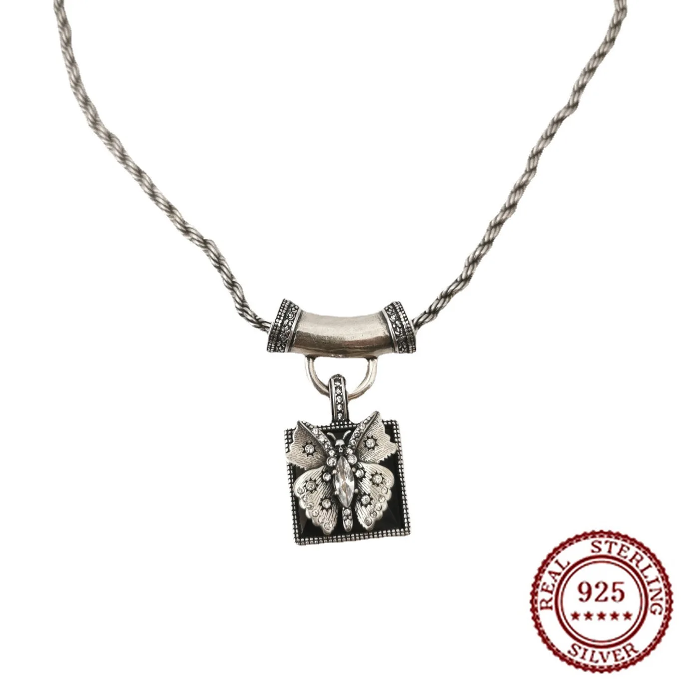 

2025 New Fashion Classic Butterfly Black Diamond Fried Dough Twists Necklace Women Set Diamond Collar Chain