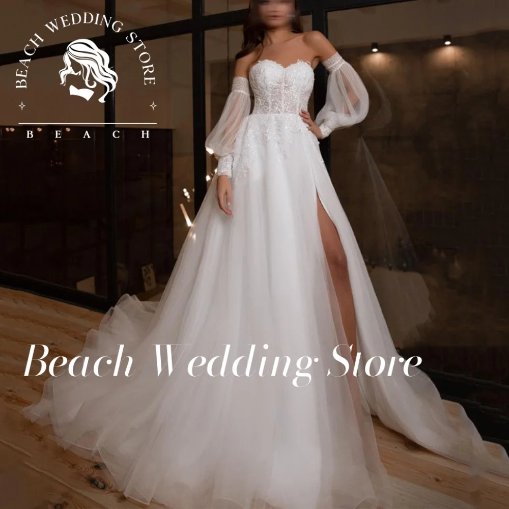 Praia vestido de casamento personalizado branco feminino trem destacável sheer querida pescoço sem costas saia vestido de novia renda nupcial