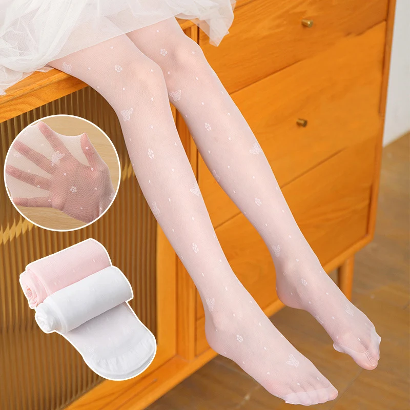

New Arrival Summer Girls Pantyhose Thin Mesh Breathable Cute Butterfly Print Dot Children's Clothing Silk Kids Tights