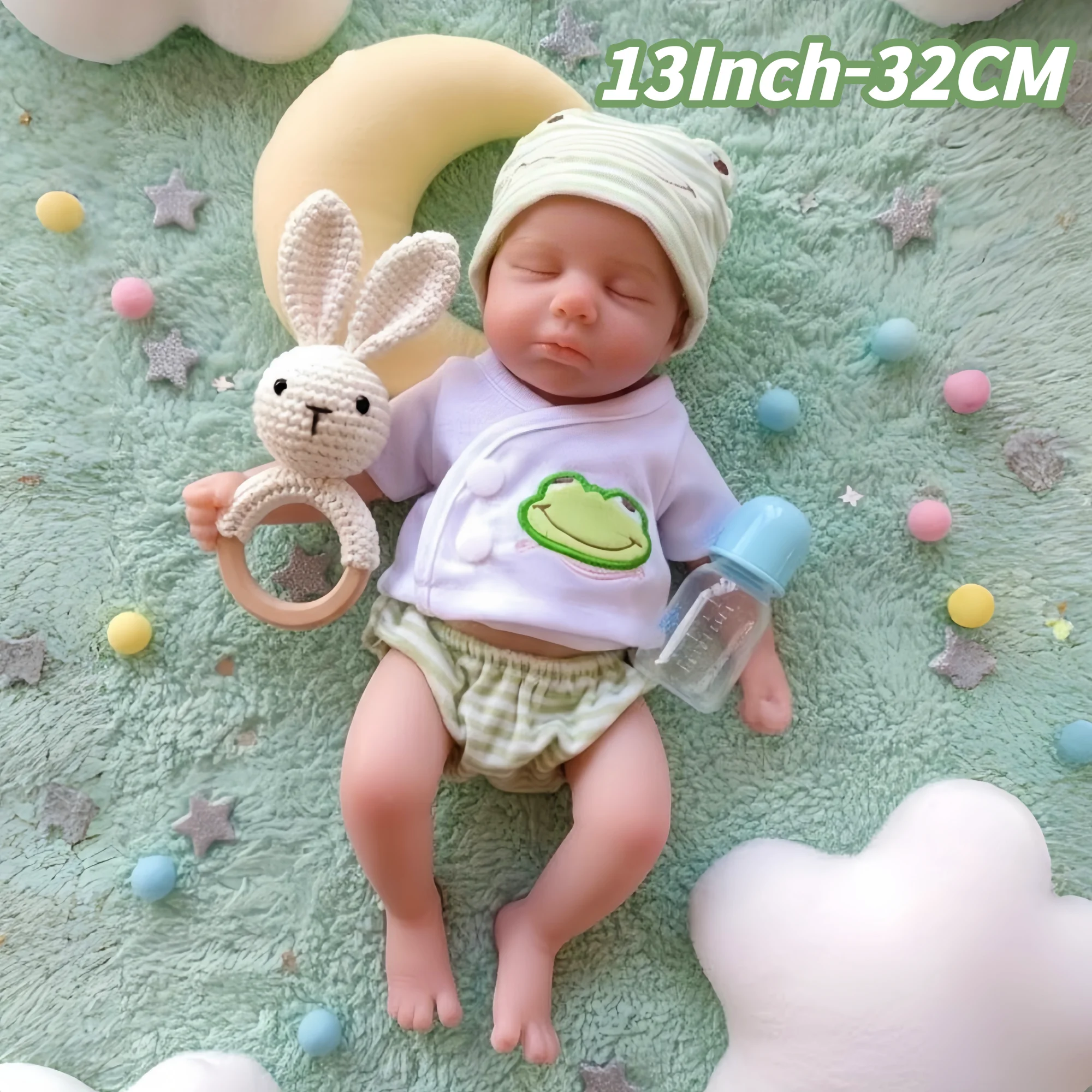 Attyi Can Open Mouth 13Inch Loulou Full Body Solid Silicone Reborn Girl/Boy Dolls Painted Newborn Dolls Washable bebé silicona