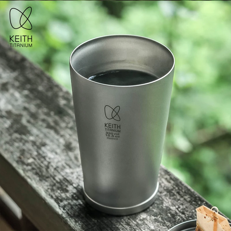 Keith Double Wall Titanium Mugs 320ml Vacumm Insulation Drinkware for Outdoor Camping Hiking Coffee Cups Ultralight Travel Mug
