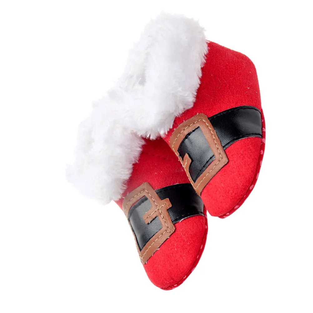 1Pair Baby Learning Walking Boots Warm Christmas Toddler Shoes Coral Fleece Winter Infant Floor Socks Red Size