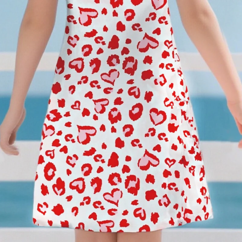 Girls Heart Leopard Print Dress Casual Short Sleeve Midi Summer Outfit Kids Party Princess Clothes 2026 New Style 5