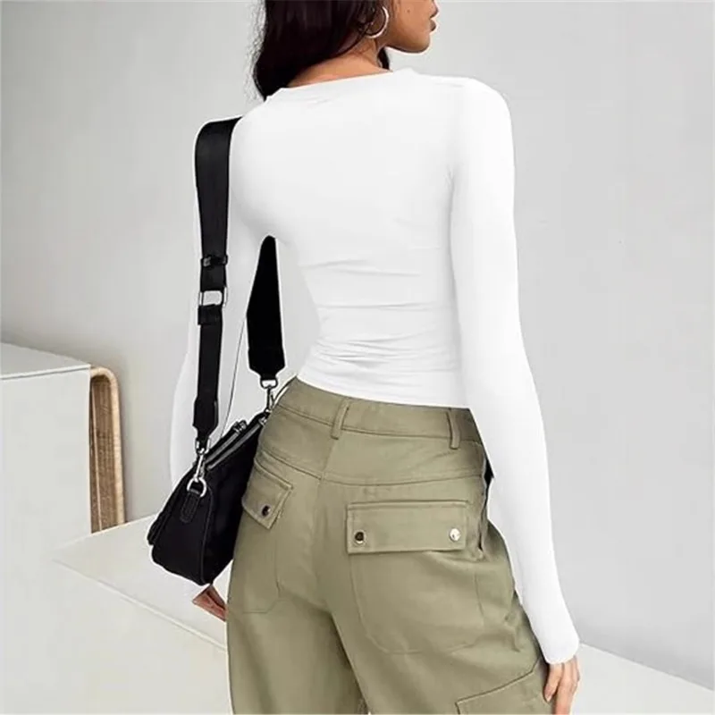 AliExpress – T-shirt court à manches longues, couleur unie, polyvalent, européen et américain, automne hiver