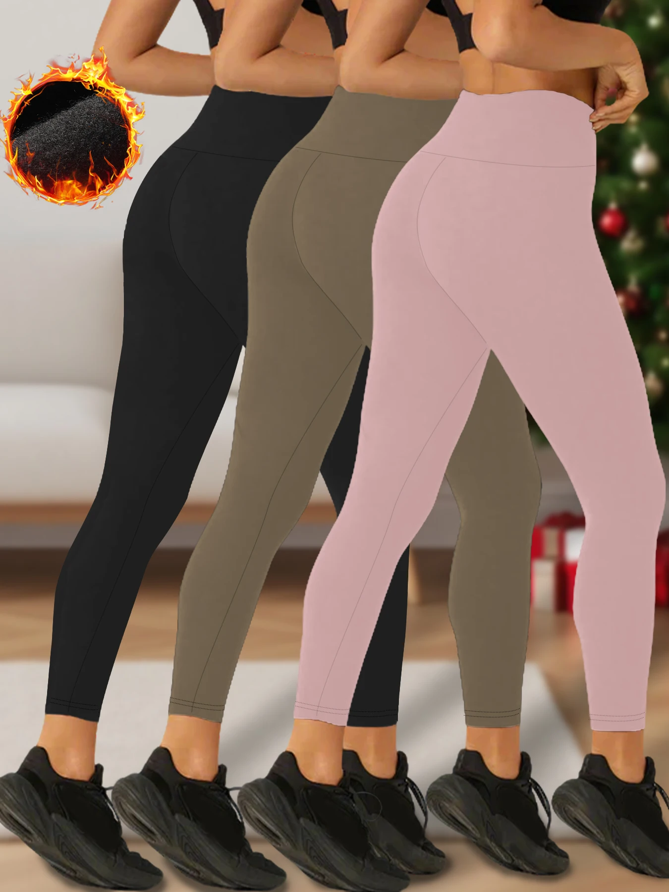 3 Pack Women's thermal fleece lined leggings with high waist for winter workout. Super soft fabric ideal for yoga running