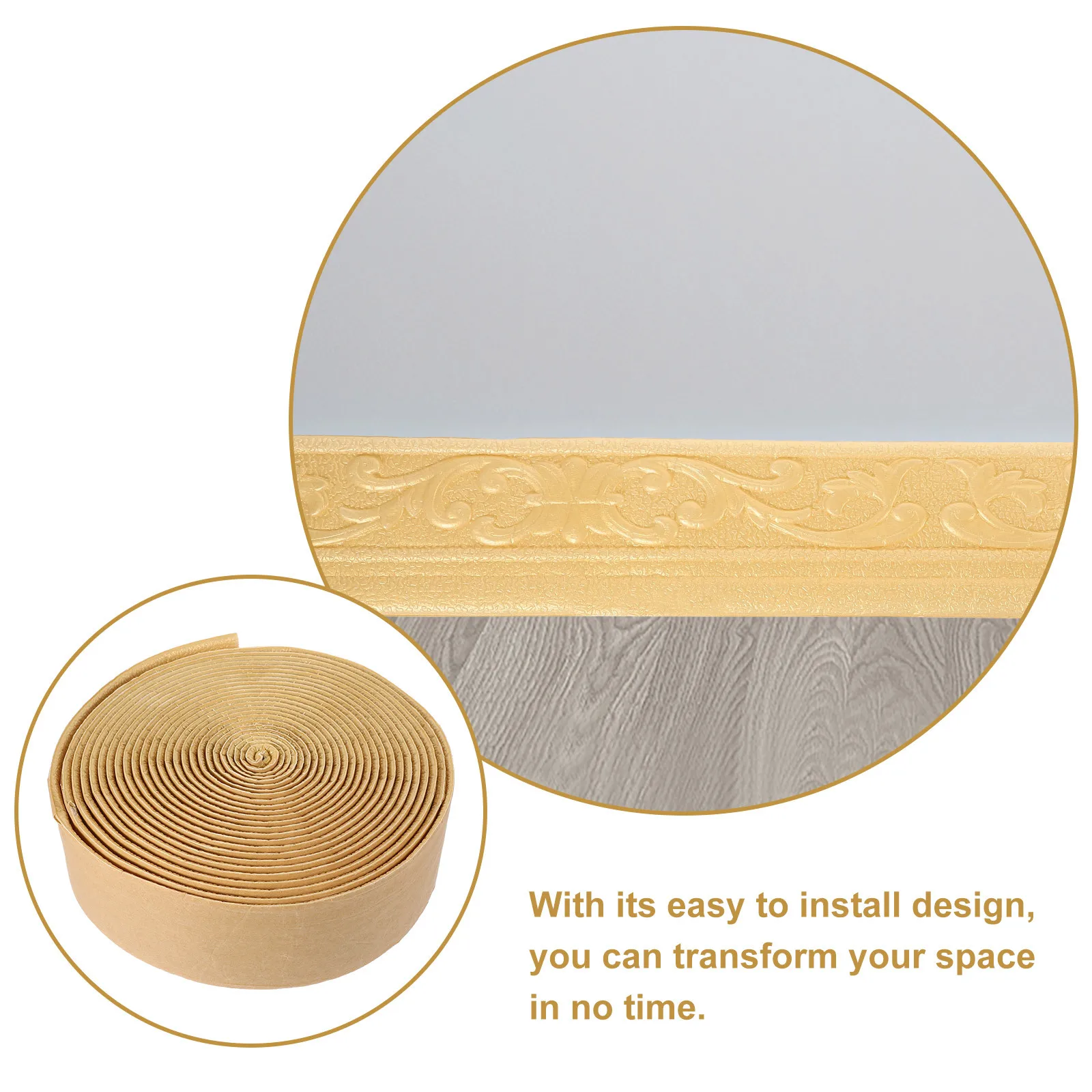 

10m Carved Gold Molding Trim Self-Adhesive Peel Stick Wall Border Strip Flexible Foam Wall Corner Trim Moisture Resistant