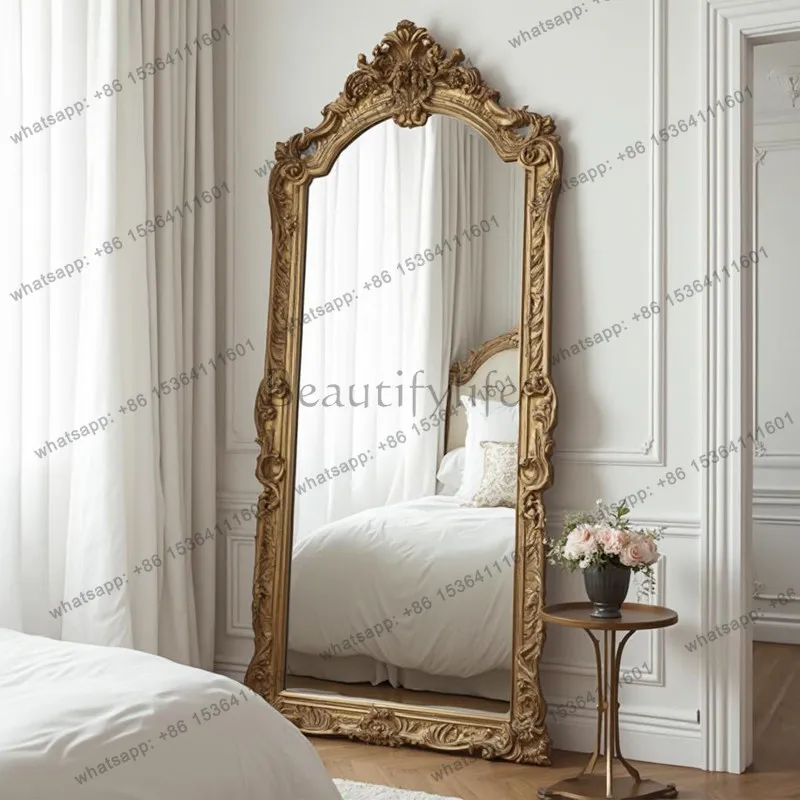 

Carved French floor mirror retro arched home American living room full-body mirror