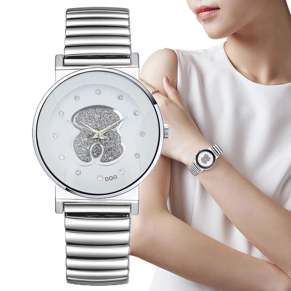 Reloj de cuarzo con diseño Simple de oso blanco y negro para mujer, reloj de lujo para mujer, reloj de vestir elástico a la moda, relojes creativos