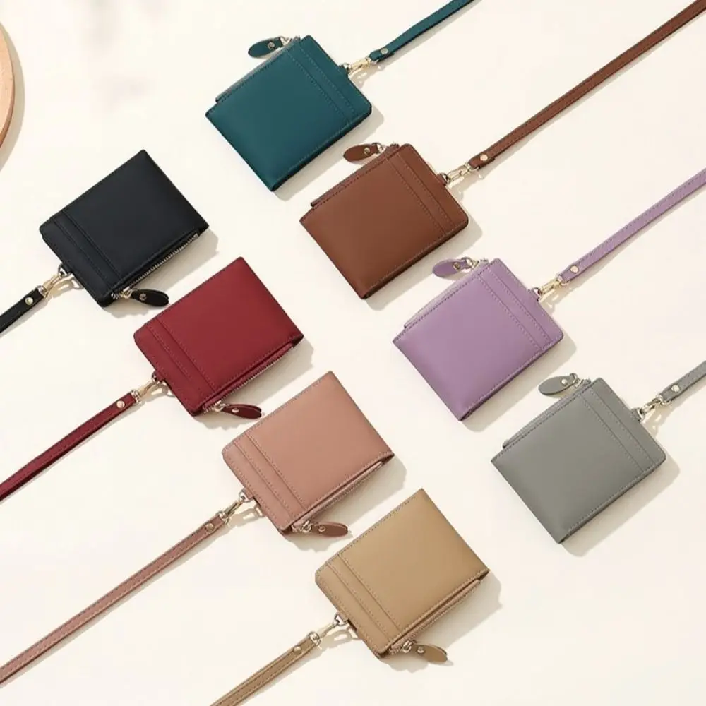 Dompet Tali Leher Gaya Korea Sederhana Dompet Kulit PU Multifungsi Kecil Tas ID Pelajar Kulit Lembut Ringan Wanita