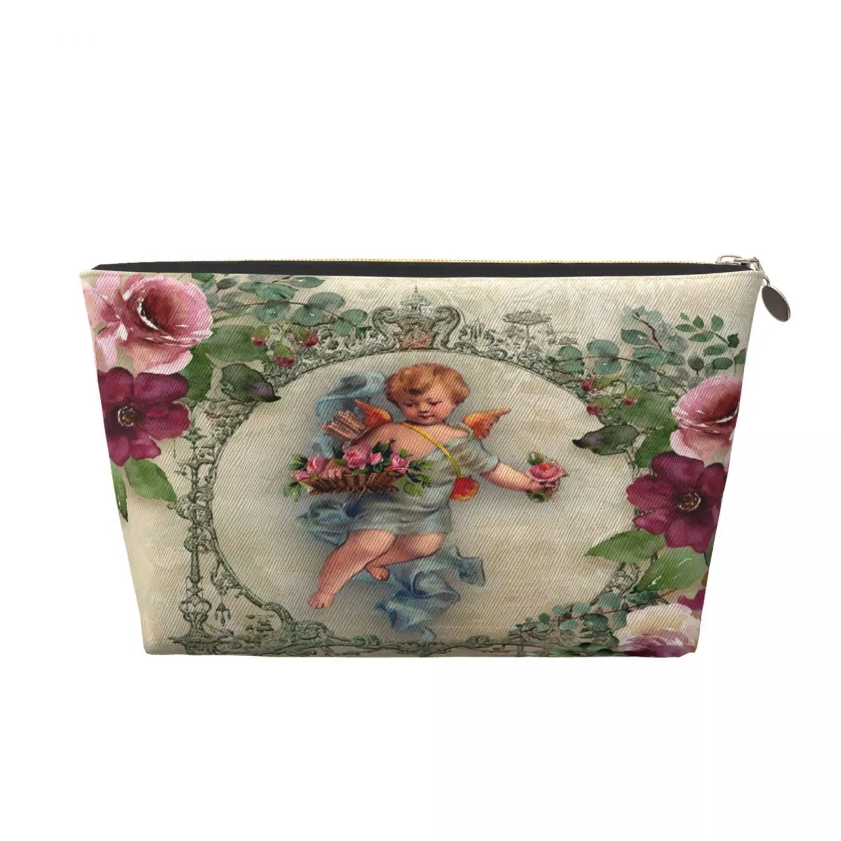 Custom Vintage Rose Victorian Angel Travel Toiletry Bag for Women Makeup Cosmetic Bag Beauty Storage Dopp Kit