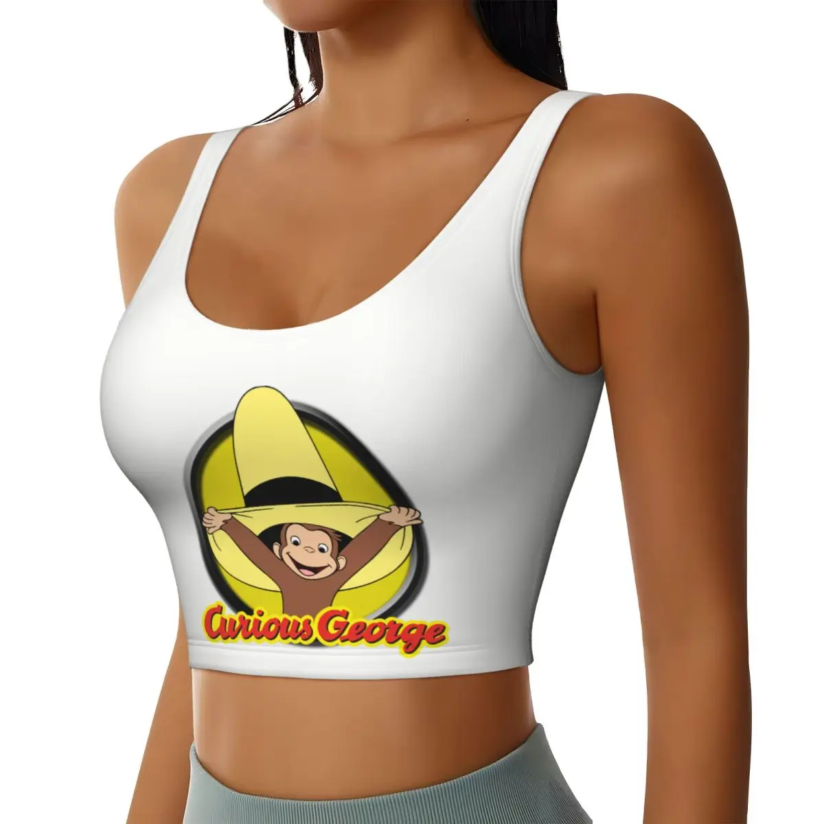 Custom High Impact Curious George Cute Funny Sports Bra Women Brown Monkey Gym Workout Yoga Crop Top