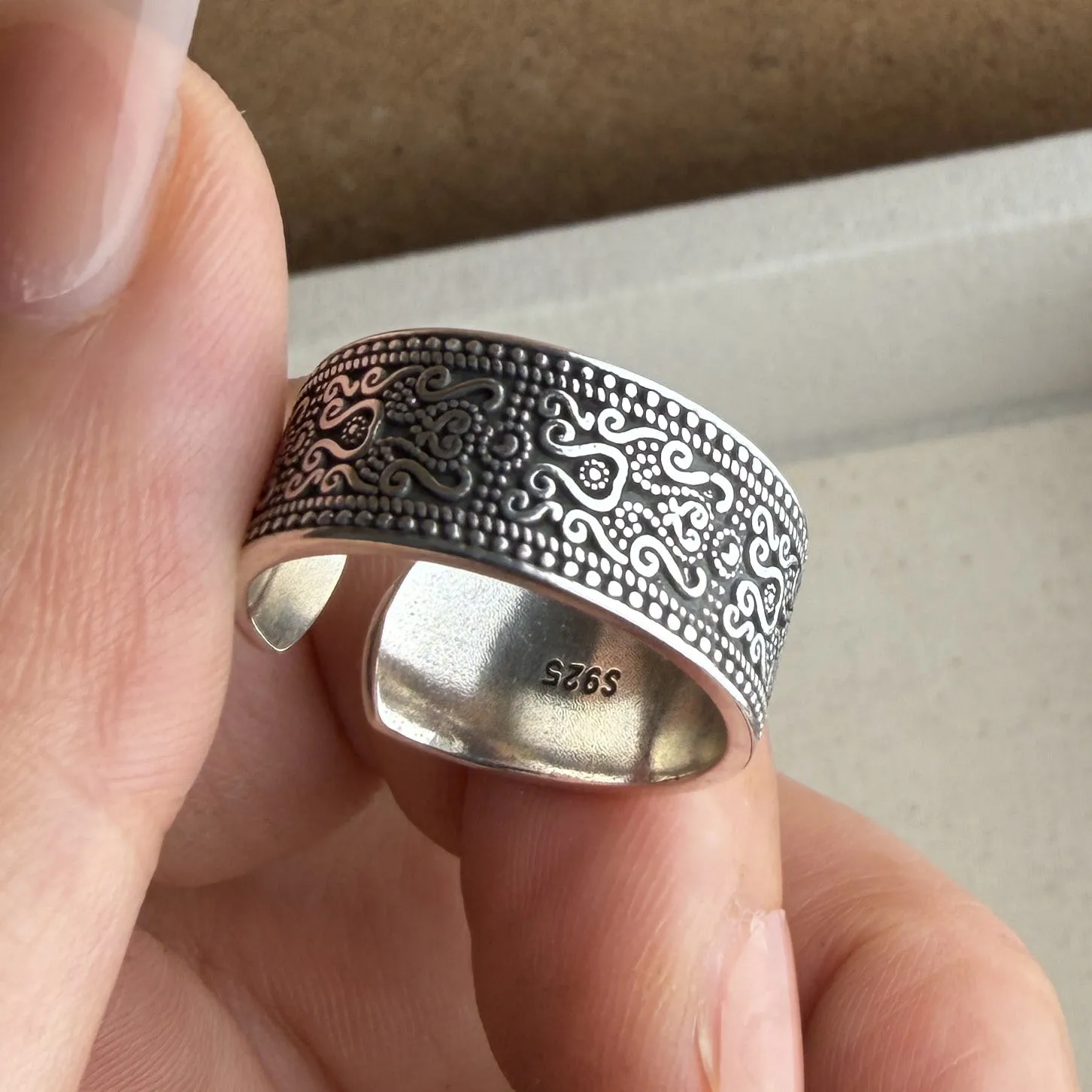 BF CLUB Ring aus 925er-Sterlingsilber für Damen, Schmuckmuster, Retro-Stil, offener Vintage-Ring, handgefertigt, allergiefrei, für Party, Geburtstag, Geschenk – Detail 5