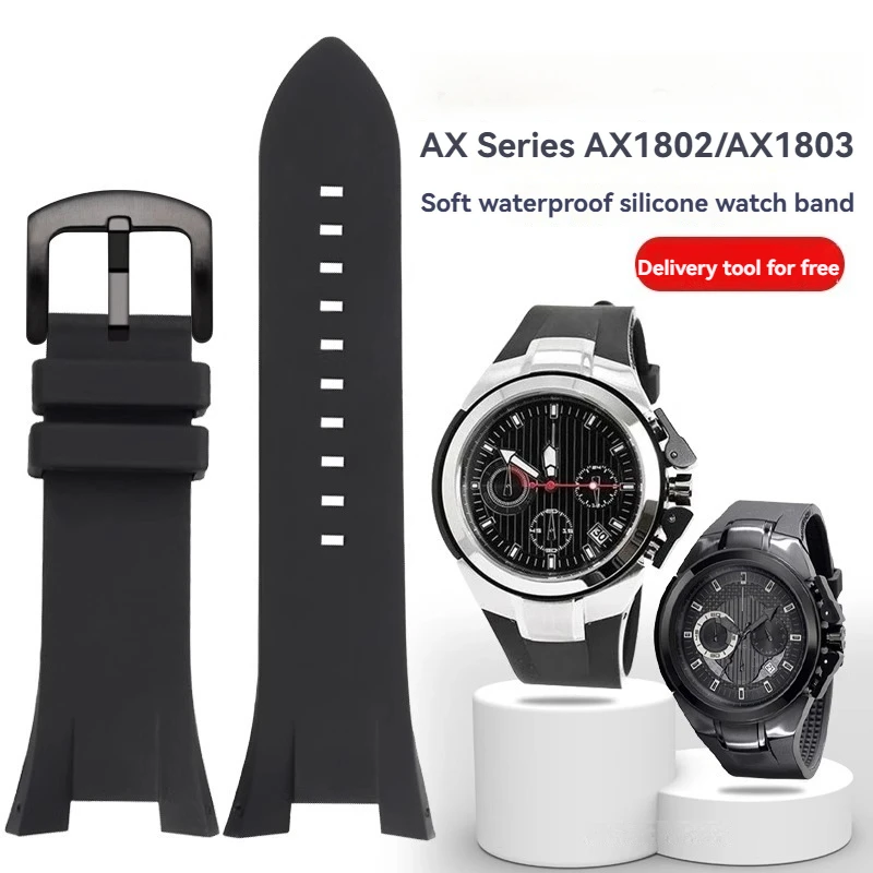 For Armani AX1803 AX1802 AX1050 AX1040 Series Silicone Rubber Watch Strap Notch 31x14mm men's watch Bracelet Strap accessories