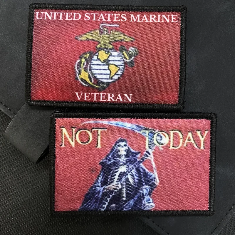 United States Marine Veteran Grenade Morale Badge Patch Death Sickle Not Today Printed Hook and Loop Tactical Backpack Stickers