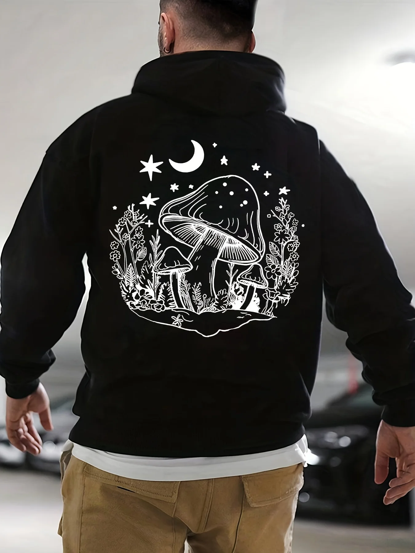 Fantasy Forest Mushroom Print Men's Hooded Sweatshirt - Simple,Individualistic, Casual Streetwear, Comfortable Hooded Sweatshirt