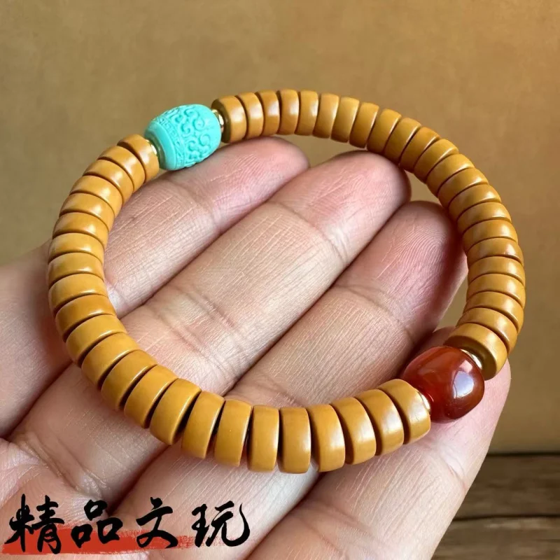 Wild olive stone bracelet, premium straight-cut barrel beads, new style cultural and artistic hand accessory, unisex Buddhist be