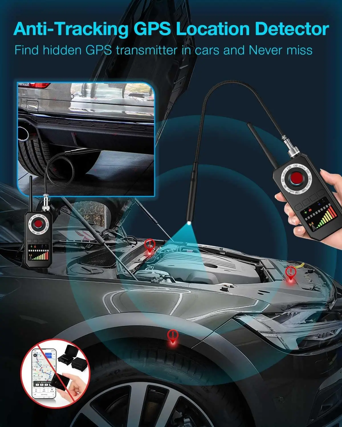 كاشفات الكاميرا مكتشف الأخطاء الصغيرة، كاشف الترددات اللاسلكية، جهاز تعقب GPS كاشف جهاز الاستماع كاميرا الحمام المخفية في السفر، الفندق، السيارة #5