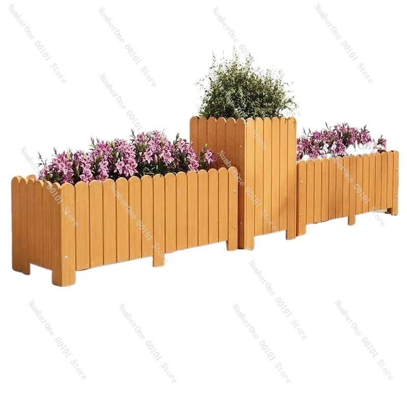 Outdoor Anti Corrosion Solid Wood Planter Box Rectangular Garden Raised Flower Bed Balcony Patio Planting Trough Modular