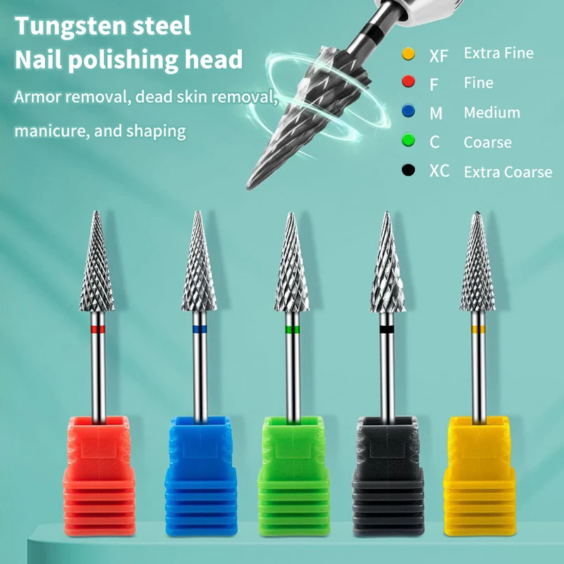 Tungsten Steel Milling Cutters For Manicure, Removing Gel Polish Nail Drill Bits Umbrella Shape Electric Equipment Tools
