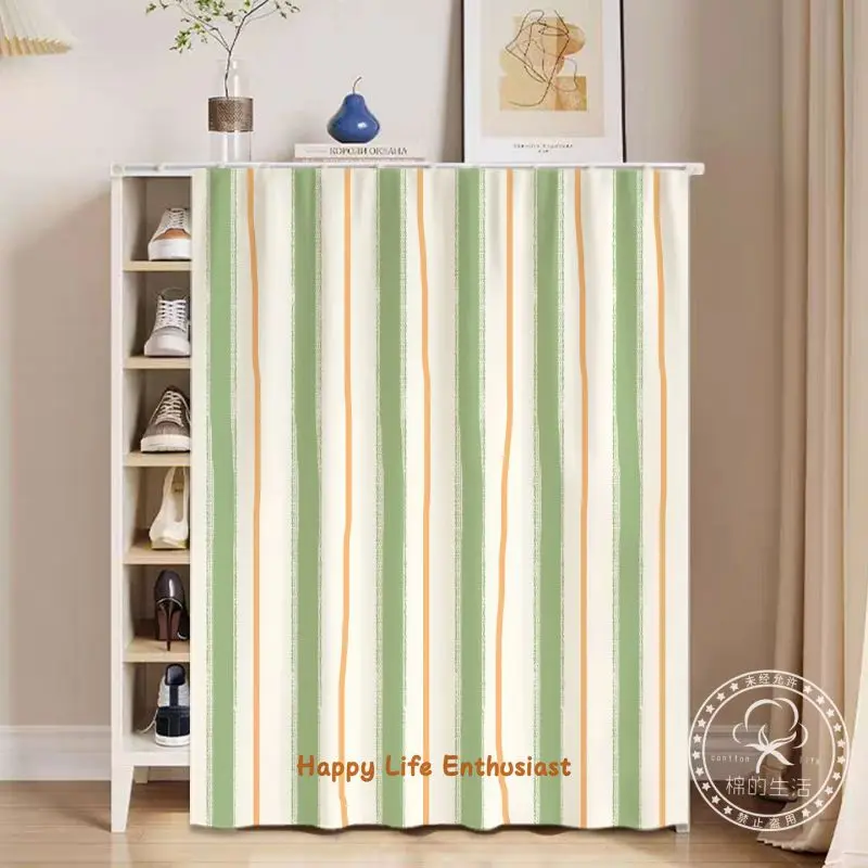 VIKAMA Fresh Stripes Shoe Cabinet Concealer Curtain, Self-Adhesive Velcro Dust Cover for Kitchen Sink Concealer, Home Decoration