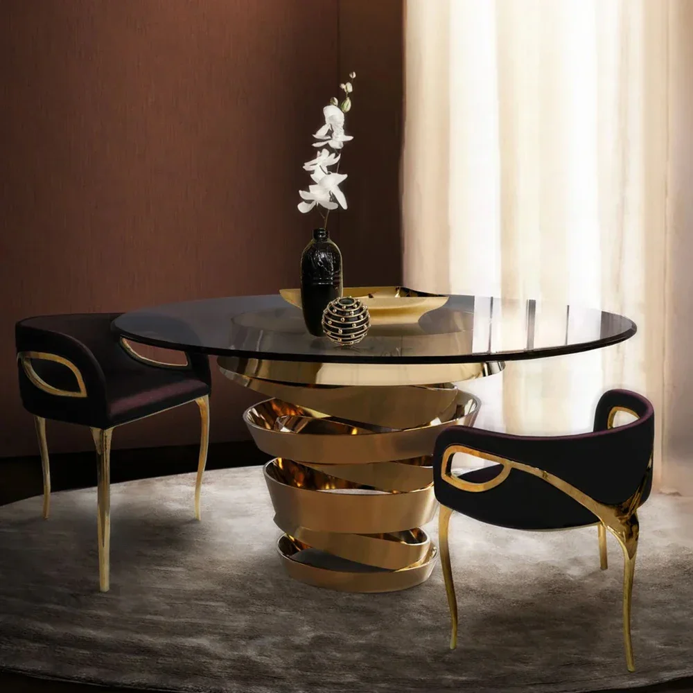 china round dining room table and chairs 10 seater set in black gold color furnitures luxury modern 60 inch round dinning