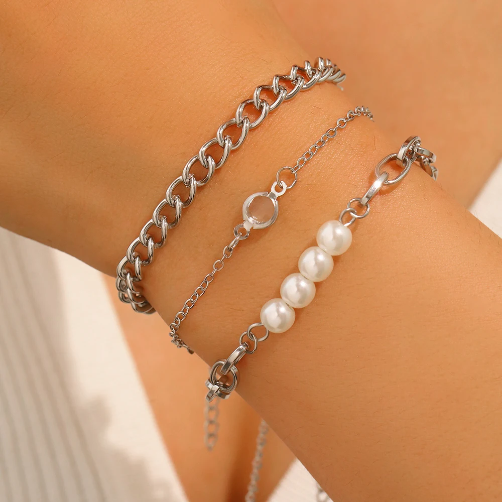 Stainless Steel Bracelet Popular high quality textures Multi Chain Acrylic Gemstone Decoration Fine Bracelet For Women Jewelry