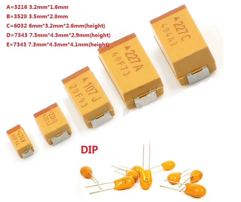 10PCS A B C D Kondensator tantalowy 6V 10V 16V 25V 35V 50V 0.1UF 1uf 2.2UF 4.7UF 10UF 22UF 33UF 47UF 100UF 220uF 330UF 470UF