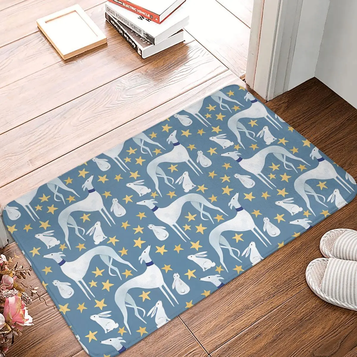 Galgo Hare And Stars Geryhound Greyhounds Dog Doge Long Leg Bath Mat Rug Home Doormat Living Room Carpet Decoration