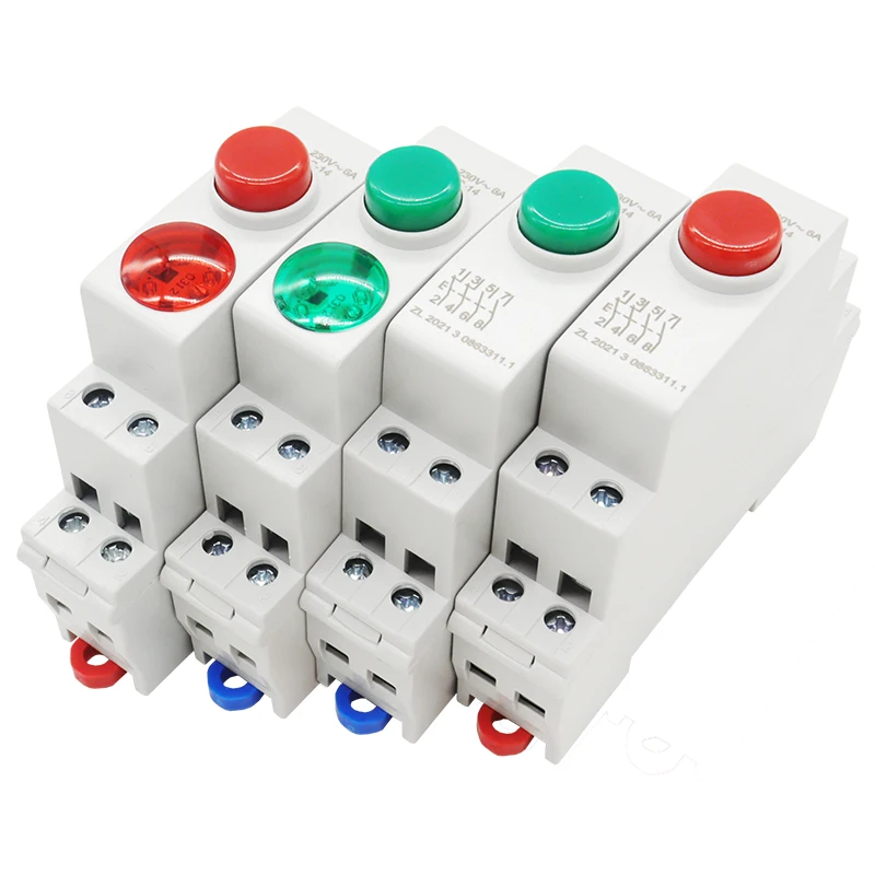 1PC Rail Type AC DC Push Button Signal Indicator Lamp Switch 220V 24V 50/60Hz Green Red
