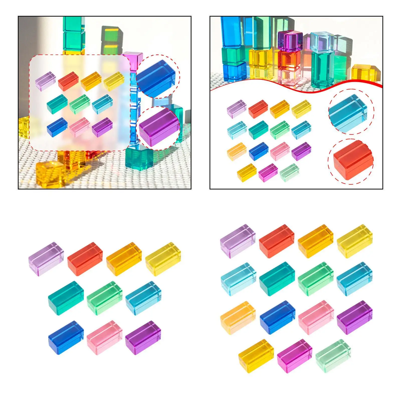 Set di blocchi di costruzione arcobaleno Abilità di motori fini Giocattolo sensoriale Trasparente colorato Coordinazione occhio-mano Giocattoli educativi Regalo