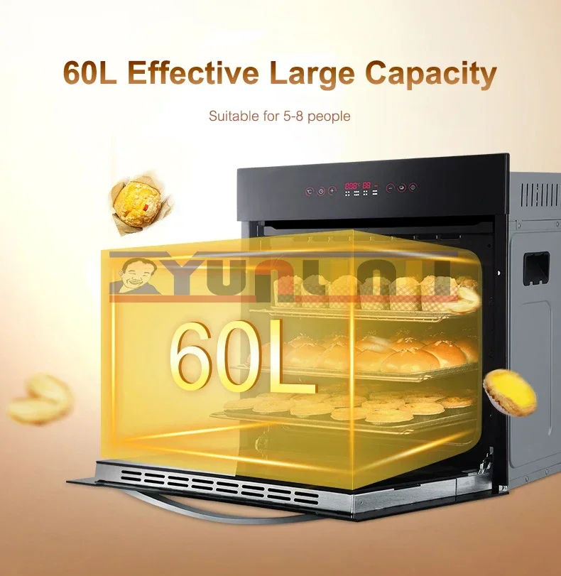 Household Built-in Electric Oven 60L Multifunctional 3 Layers Oven Cake/ Chicken/ Pizza Baker DEP-809EB