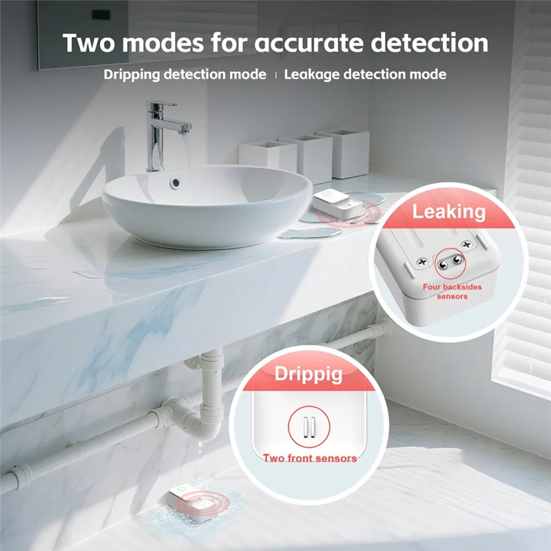 AAAEL-Tuya Wifi Smart Water Leak Sensor 90Db Dual-Sided Leak Alarm Water Level Monitoring Remote Control Smart Home Device