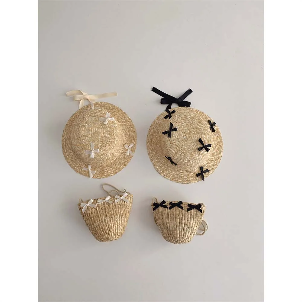 

Лето 2023, детская сумка от солнца с бантом принцессы, панамские кепки для девочек, детская солнцезащитная пляжная соломенная шляпа, сумка