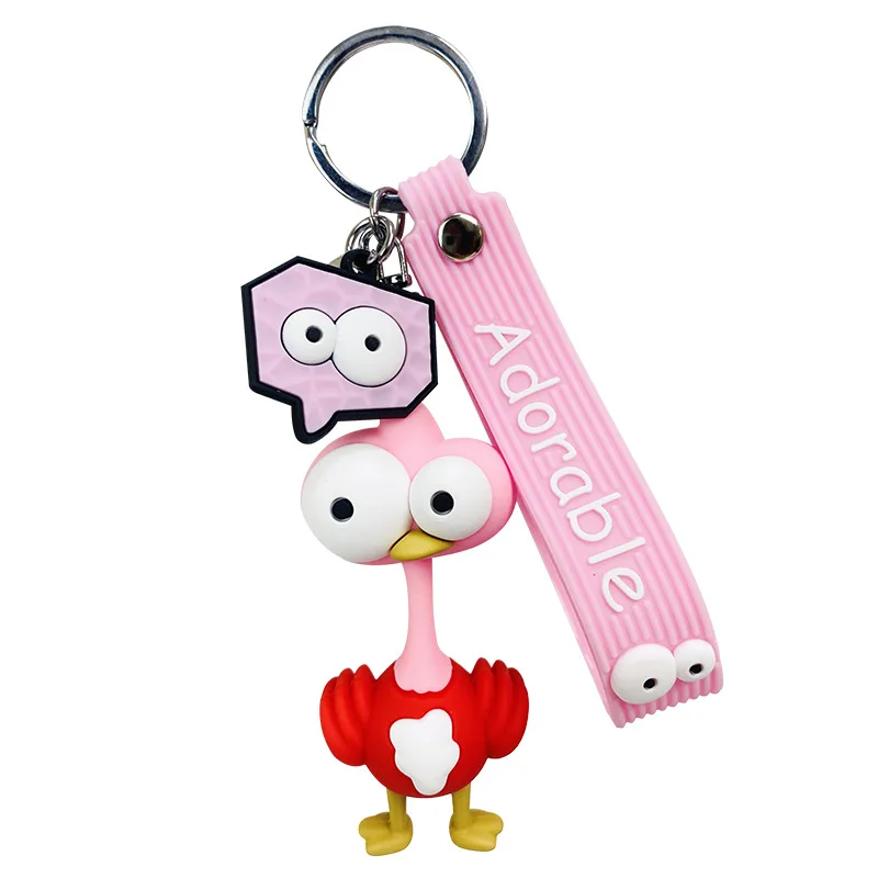 Big-Eyed Ostrich Animal Key Chain, PVC Cartoon Funny Toy Keychain, Car Key Ring Holder, Birthday Gifts, Bag Charms