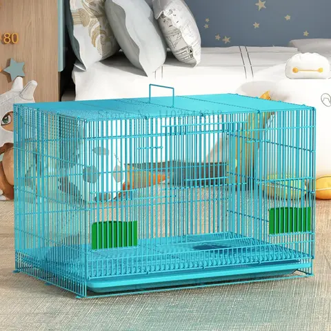 Pet Bunny Dog Cage House With Tray Secure Things for Rabbit Metal Crates Double-Door Food&Water Container Kennel Collapsible
