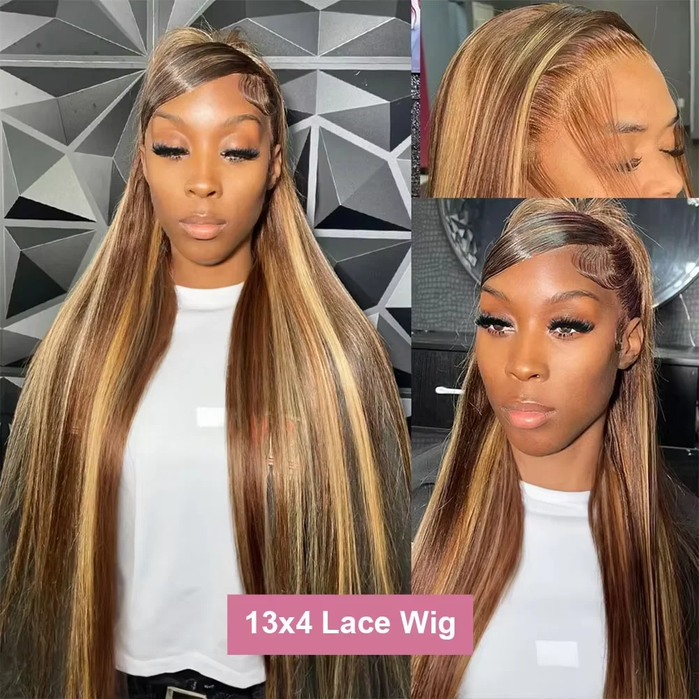 40 pollici Evidenziare 4/27 Parrucca diritta dei capelli umani 200 Densità 13x6 Hd Parrucca frontale in pizzo Parrucca brasiliana pre pizzicata dei capelli umani colorati