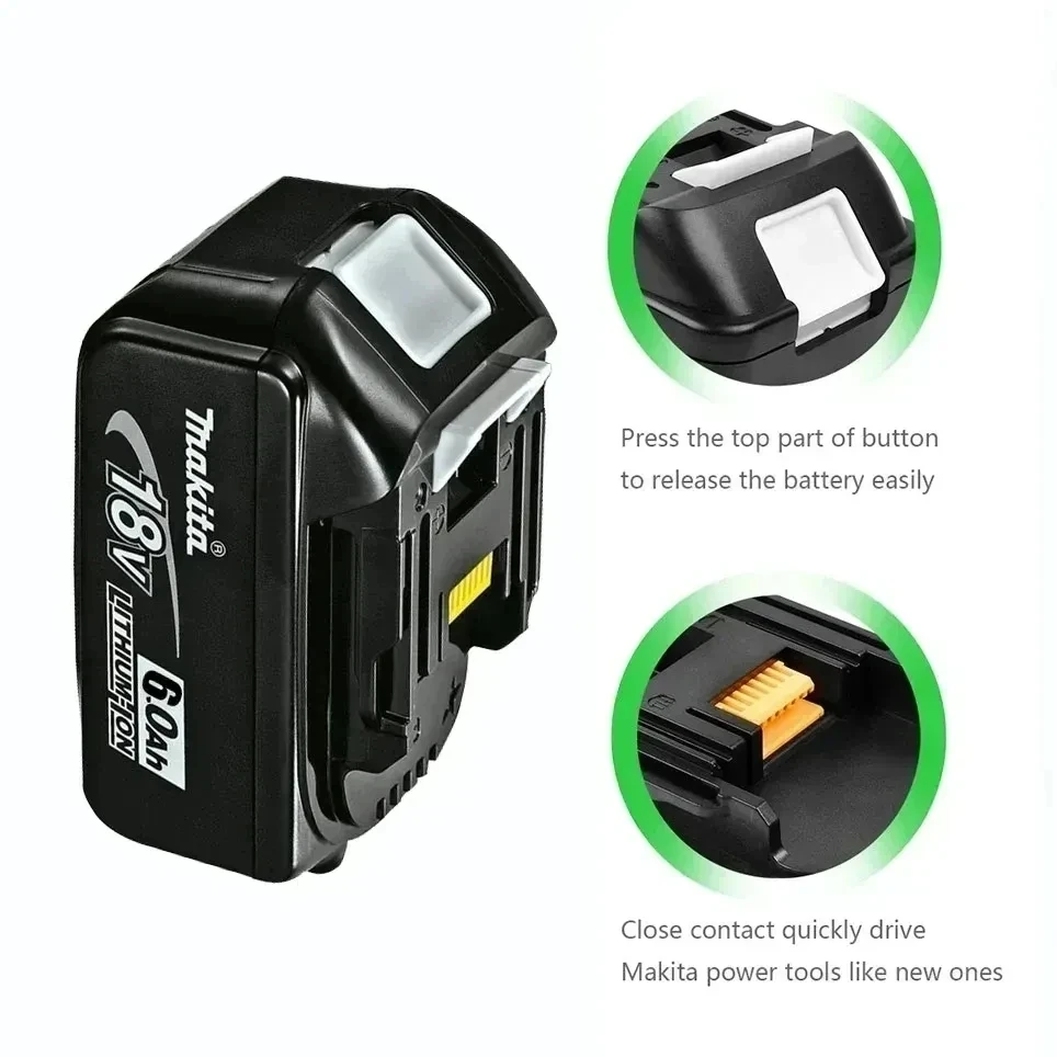 Makita 18V Battery 6000mAh Rechargeable Power Tools Battery with LED Li-ion Replacement LXT BL1860B BL1860 BL1850+3A Charger