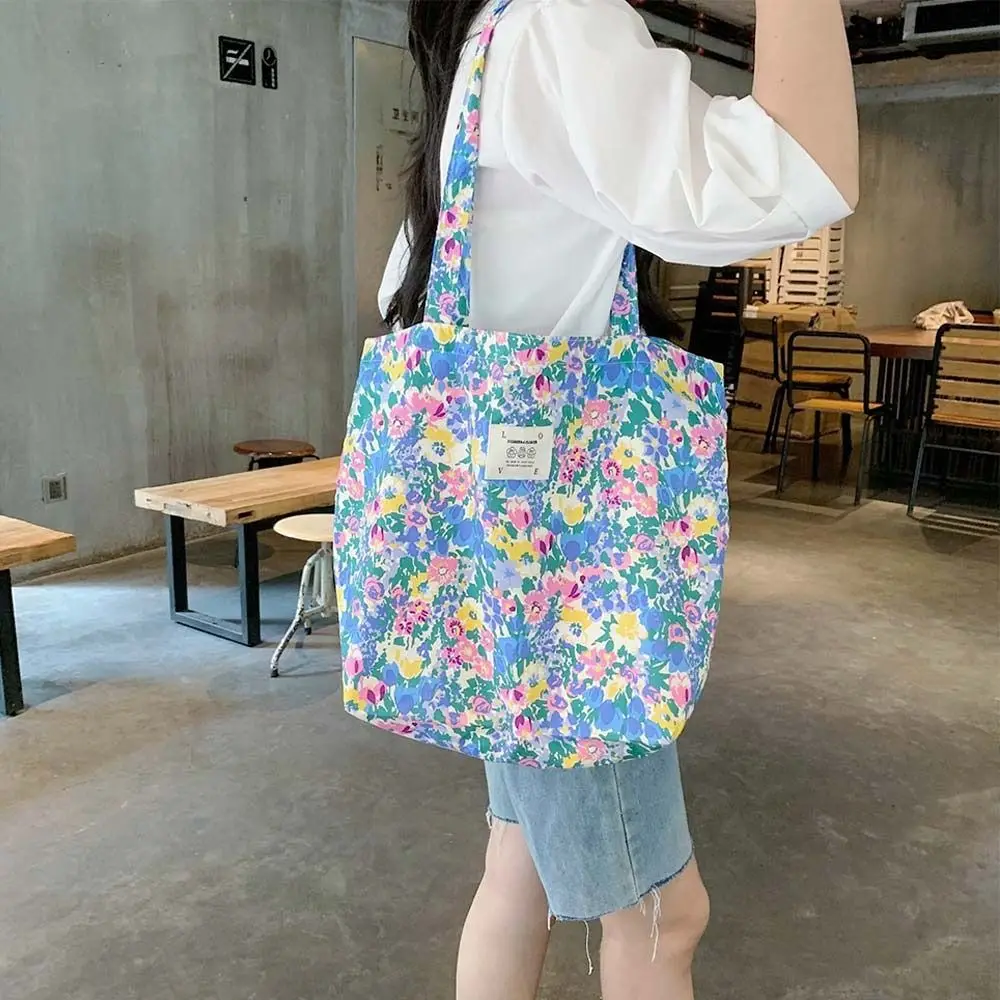 Women Canvas Bags Floral Shoulder Bag Large Capacity Printed Shopping Bag Female Fashion Casual Open Handbag