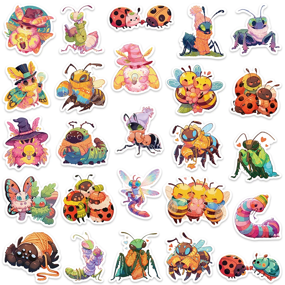 Pegatinas de dibujos animados de abeja, Araña, Mariquita e insectos para niños, equipaje, portátil, botella de agua, diario, teléfono, calcomanías