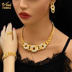 ANIID Dubai Fashion Luxury 24k Gold Color Crystal Necklace Earrings Set For Women Indian Bridal Africa Jewelry Set Wedding Gifts