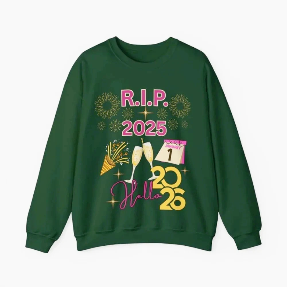 سويت شيرت الاحتفال بالعام الجديد R.I.P. 2025 مرحبا 2026 للجنسين Crewneck هدية مريحة عطلة الملابس رأس السنة الجديدة يوم رأس السنة الجديدة